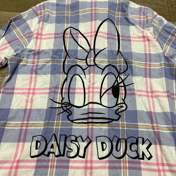 Cakeworthy x Disney Daisy Duck Flannel Shirt Womens Large White Purple Plaid - Picture 12 of 13